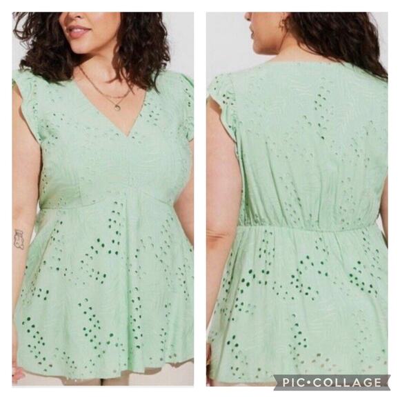 torrid Tops - Torrid Mint Green Eyelet Lace Top Ruffled Sleeves Plus Size 3X